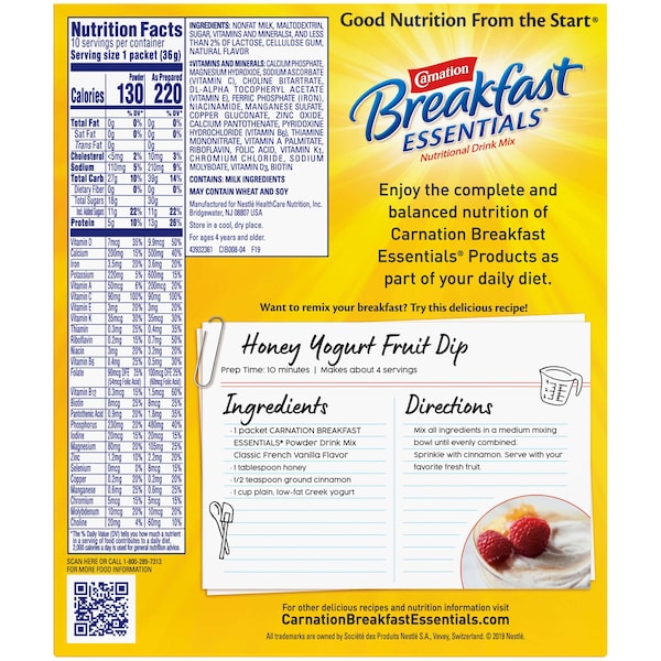 Carnation French Vanilla Breakfast Essentials Drink Mix 12.6 oz., PK6
